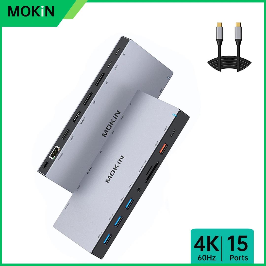 MOKiN 15 in 1 ŷ ̼, USB C-HDMI DP, USB C/A 3.1, 10Gbps, RJ45, SD/TF, , PD 100W,  е Ʈ Ʈ